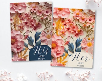 Wildflower Vow Books Custom His And Her Vow Books Wedding Keepsake Personalized Romantic Wedding Ceremony Gift, 3D Wildflower Wedding