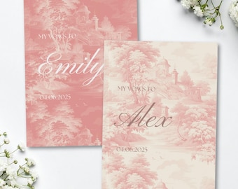 French Toile De Jouy Vow Books Custom His And Her Vow Books Wedding Keepsake Personalized Romantic Wedding Ceremony Gift Chinoiserie Style