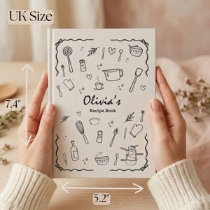 Lindo libro de recetas personalizado en blanco: libro de cocina con nombre, diario de recetas familiares DIY, regalo para amantes de la comida, regalo de cocina para él, libro de cocina personalizado imagen 2