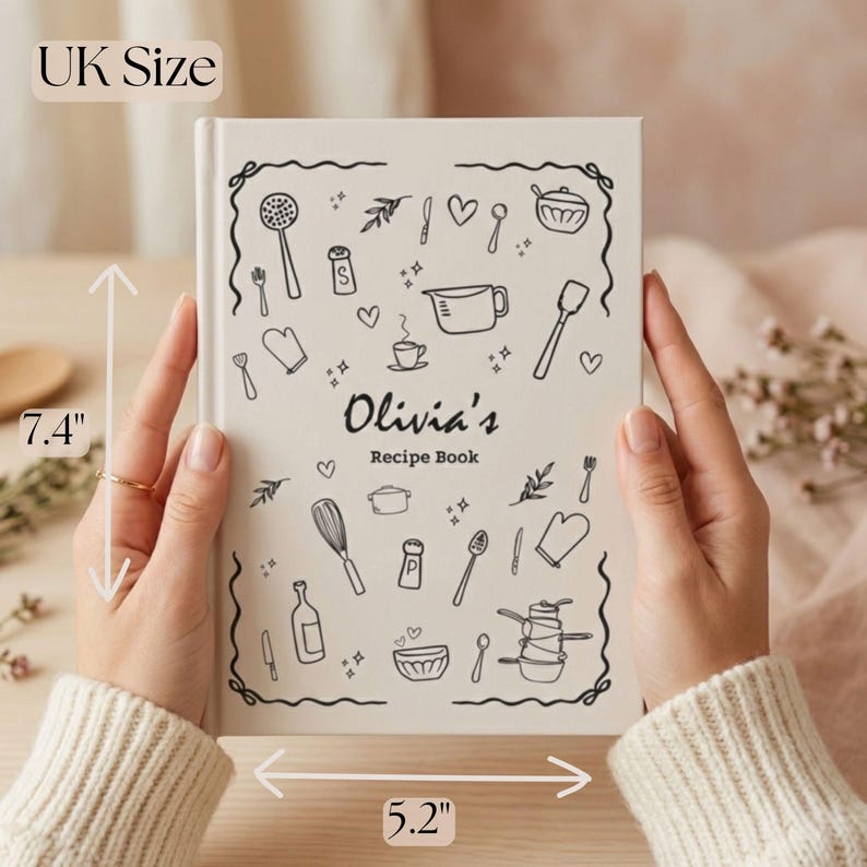 Lindo libro de recetas personalizado en blanco: libro de cocina con nombre, diario de recetas familiares DIY, regalo para amantes de la comida, regalo de cocina para él, libro de cocina personalizado imagen 2
