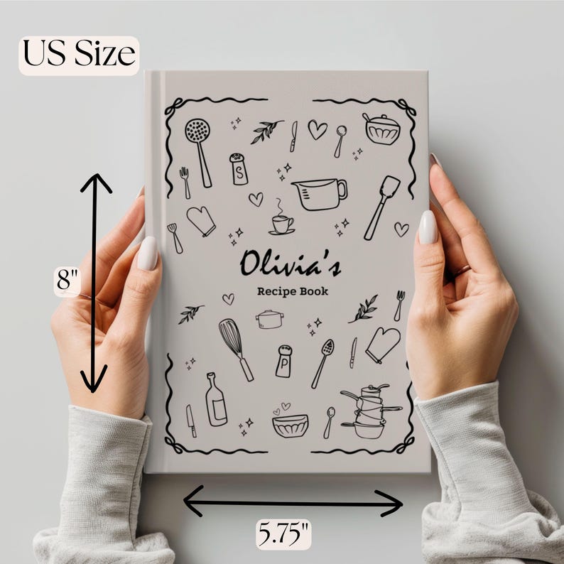 Lindo libro de recetas personalizado en blanco: libro de cocina con nombre, diario de recetas familiares DIY, regalo para amantes de la comida, regalo de cocina para él, libro de cocina personalizado imagen 3