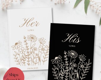 Personalised Wedding Vow Book, Luxury Vow Booklets, Wild Flower Vow Journals, Bride Groom Keepsake, Neutral Flower Wedding Gift For Bride