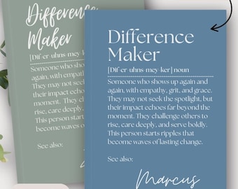 Difference Maker Journal, Custom Coworker Gifts, Inspirational Notebook for Teachers, Personalized Mentor Leader Appreciation Thank You Gift