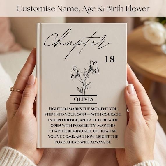18th Birthday Gift for Her or Him-Chapter 18 Name Journal, Birth Month Flower Notebook, Personalized Birthday Gift for 18 Year Old Daughter