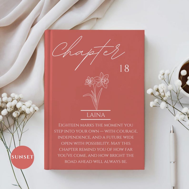 18th Birthday Gift for Her or Him-Chapter 18 Name Journal, Birth Month Flower Notebook, Personalized Birthday Gift for 18 Year Old Daughter image 11