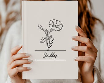 Diario con nombre y flor de nacimiento, regalo de diario personalizado, cuaderno de diario personalizado, regalo de flor del mes de nacimiento, regalo de cumpleaños para ella, regalo para hija