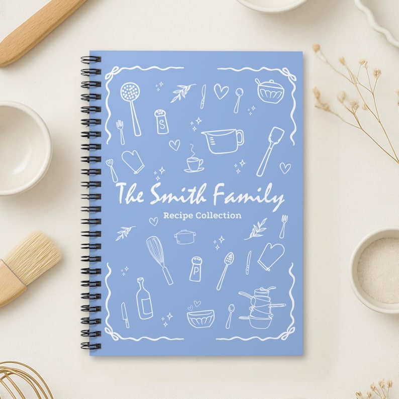 Lindo libro de recetas personalizado en blanco: libro de cocina con nombre, diario de recetas familiares DIY, regalo para amantes de la comida, regalo de cocina para él, libro de cocina personalizado imagen 15