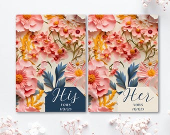 Wildflower Vow Books Custom His And Her Vow Books Wedding Keepsake Personalized Romantic Wedding Ceremony Gift, 3D Wildflower Wedding