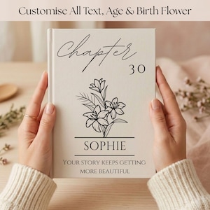 Regalo de cumpleaños número 30 para ella o él: diario con nombre (capítulo 30), cuaderno de flores del mes de nacimiento, regalo de cumpleaños personalizado para hija de 30 años