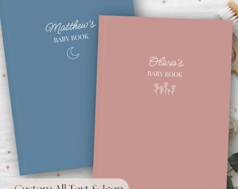 Personalised Baby Book - Custom Memory Book To Baby Son, Birth Flower Journal - Gift from Mom or Dad, Keepsake Notebook for Baby Daughter