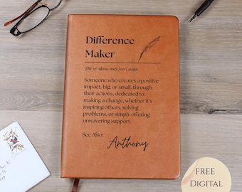 Difference Maker Journal, Mentor Gift, A5 Vegan Leather Journal Gift, Therapist Gift, Gift for Colleague, Supervisor gift, Thank You Journal