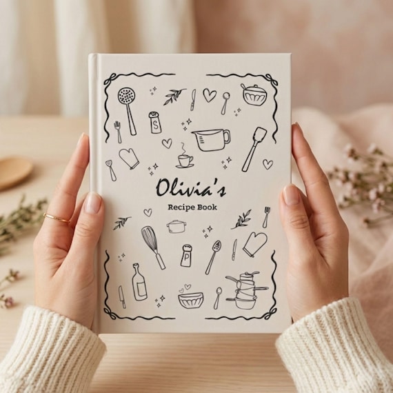 Cute Custom Blank Recipe Book - Name Blank Cookbook, DIY Family Recipe Journal, Gift for Foodies Cooking Gift For Him Personalised Cook Book