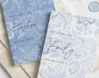 French Toile De Jouy Vow Books Custom His And Her Vow Books Roman Numerals Wedding Keepsake Personalized Romantic Wedding Ceremony Gift