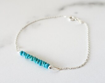 Raw Turquoise Bar Bracelet, Sterling Silver, Dainty Boho Jewelry