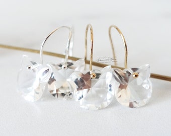 Sterlingzilveren kattenoorbellen, bergkristal edelsteen, handgemaakte boho-sieraden