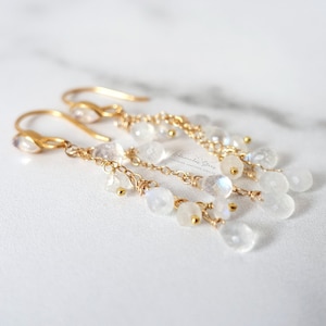 Rainbow Moonstone Dangle Earrings, Gemstone Ear Wires, Gold Jewelry, Dainty Earrings, Vermeil & Gold Fill, June Birthstone, Boho Style