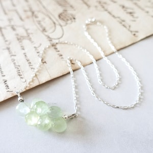 Prehnite Necklace, Green Gemstone Bar Necklace, Sterling Silver Chain Jewelry, Cluster Pendant, Handmade Artisanal Jewelry Gift for Her
