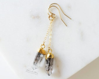 Herkimer Diamond Dangle Earrings, Raw Quartz Earrings, Long Earrings Gold Fill, Dainty Gemstone Earrings, Dainty Boho Jewelry, Crystal Point