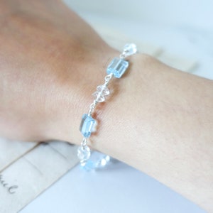 Sky Blue Topaz Bracelet, Sterling Silver Beaded Bracelet, Simple and Dainty Jewelry, Semi Precious Gemstone Rectangle Beads, Classic Toggle image 5
