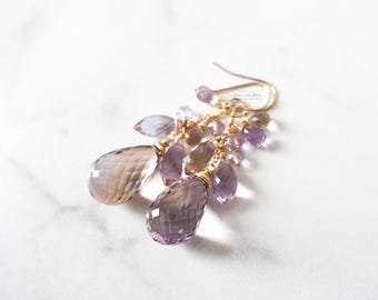 Ametrine Dangle Earrings, 14k Gold Filled, Wire-Wrapped Gemstone