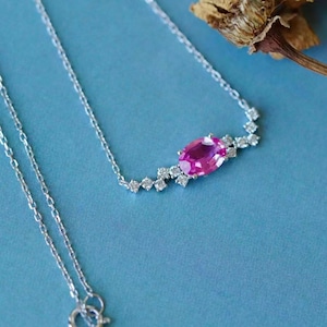 18K Natural Pink Sapphire Pear Necklace, sapphire Necklace, Solid gold Dainty Necklace, Romantic Gift For Her, Anniversary Mother&#39;s day gift