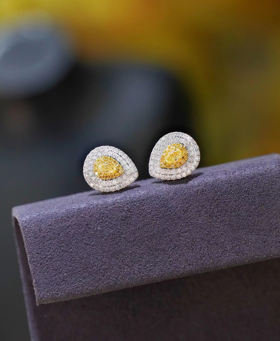 Diamant Ohrstecker/Teardrop Natürliche Gelbe Diamant Ohrringe/ Fancy ...