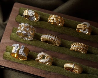 18K solid Gold Diamant Stapelring, strukturiertes Goldband