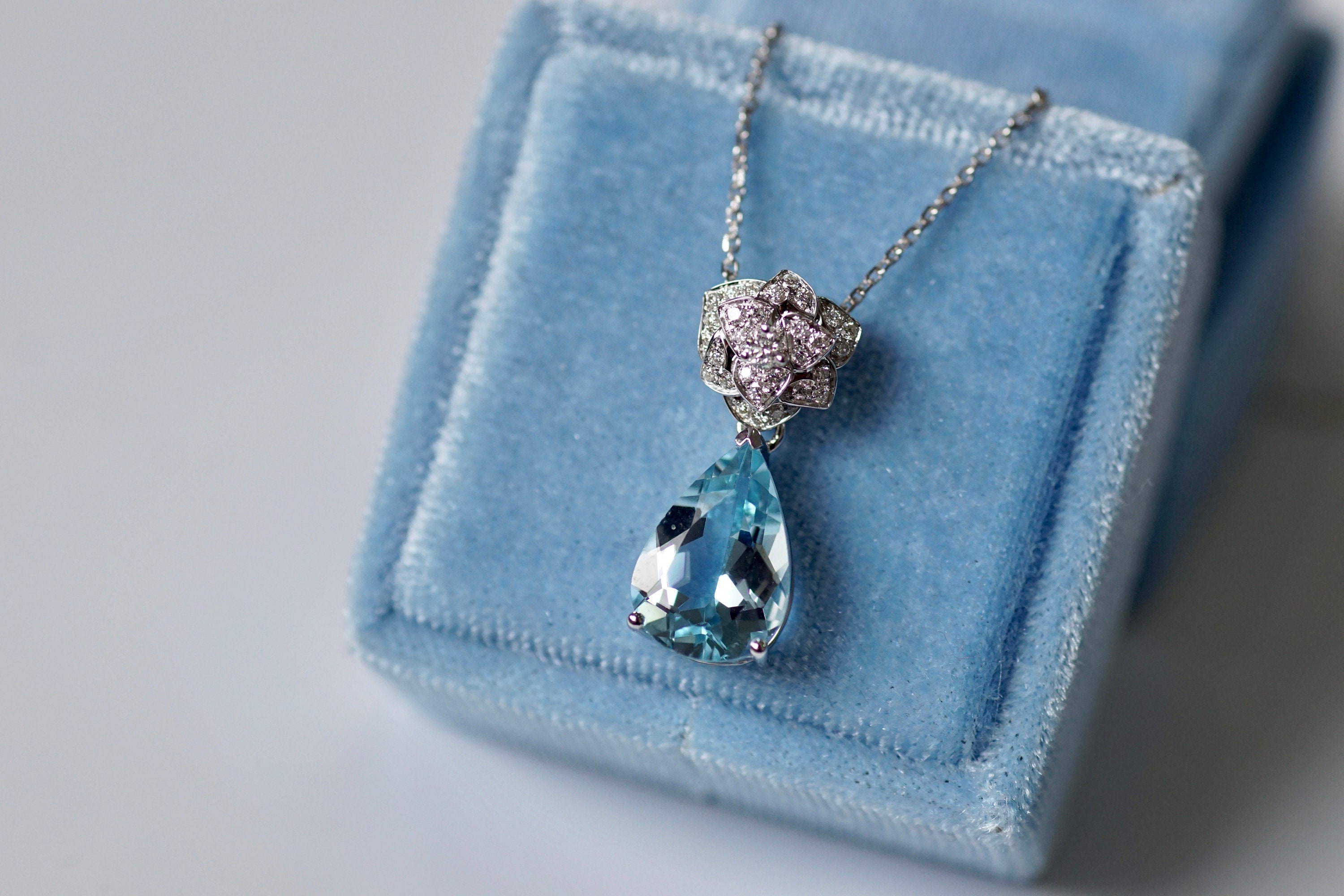 Genuine Aquamarine Briolette Necklace - Handmade March Birthstone Necklace  - JewelLUXE