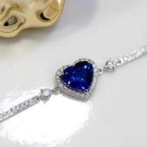 Diamant Blauer Saphir Armband für Frauen / 18k Solid Gold / Herzform Armband / Geschenk für sie / Muttertag / Jahrestagsgeschenk
