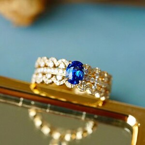 Diamond Blue sapphire ring for Women in 18k Solid Gold | Oval shape ring | Gift for her mother's day anniversary gift wedding ring