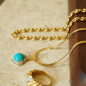 18K Solid gold pendant necklace/Gemstone Pendant/ Sleeping Beauty Turquoise Necklace/Gift for her/Everyday Necklace/Vintage Gold Jewelry
