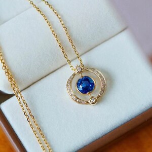 Diamant Blauer Saphir Halskette für Frauen in 18k Solid Gold/Danity Anhänger Halskette/Geschenk für sie/ Muttertag/ Jahrestagsgeschenk