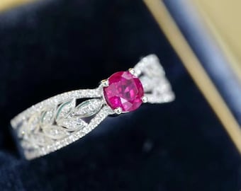 Vintage Diamond Ruby Ring /Gemstone ring/Elegant Daily Wear Jewelry/ July Birthstone/ Anniversary Gift/Holiday Present/Mother's day gift