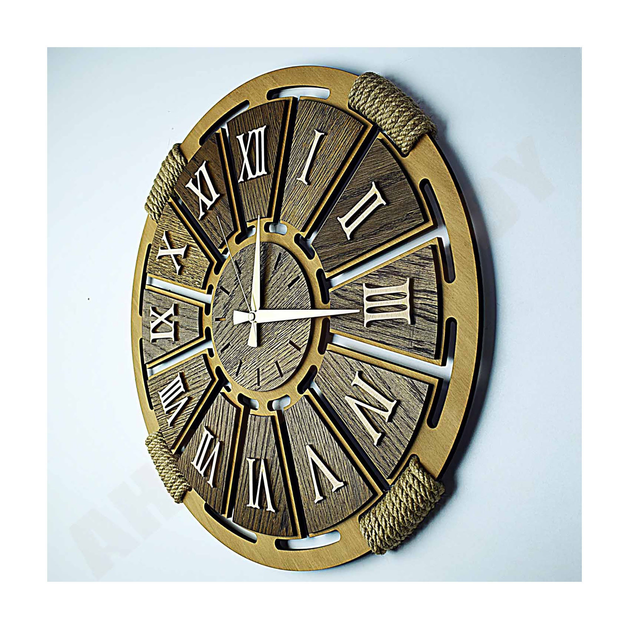 50cm / 70cm / 90cm Huge Rope Detailed Wooden Wall Clock With Etsy