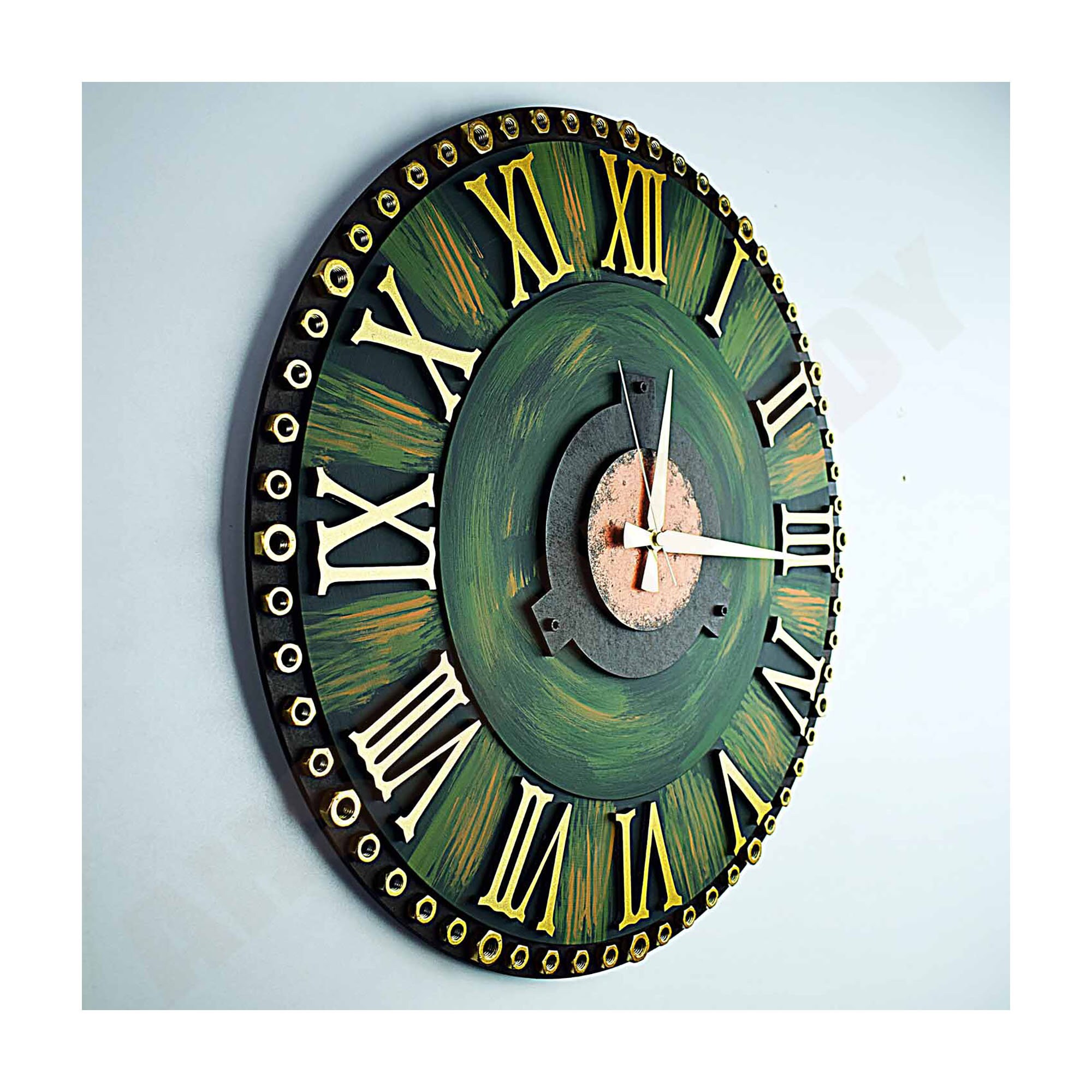 50cm / 70cm / 90cm Huge Green Wooden Wall Clock With Roman Etsy