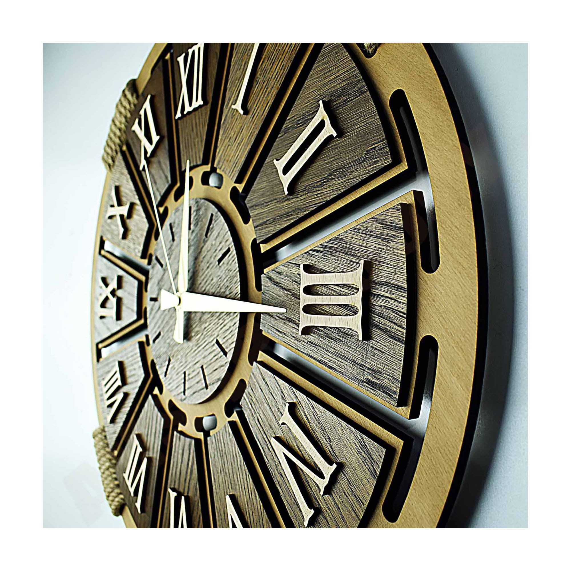 50cm / 70cm / 90cm Huge Rope Detailed Wooden Wall Clock With Etsy