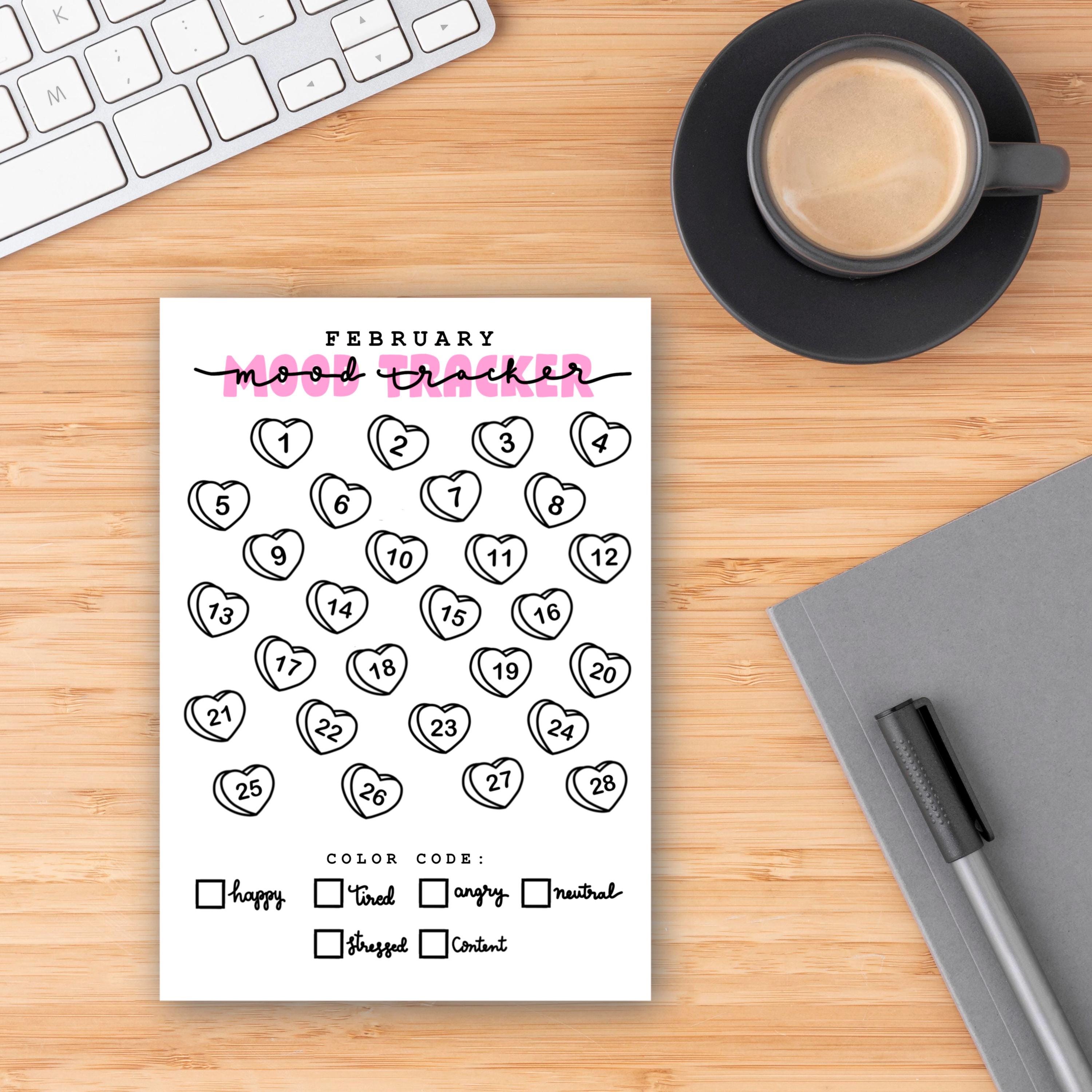 Printable Mood Tracker, February Daily Mood Tracker, Candy Hearts Mood ...