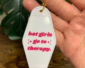 Hot Girls Go To Therapy Motel Retro Keychain, Mental Health Keychain, Funny Keychain, Gifts for Therapist, Double Sided Motel Keychain