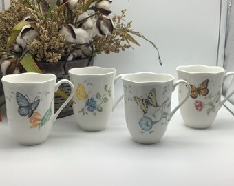 Lenox Butterfly Meadow Designed by Louise Le Luyer Set of 4 Coffee Tea Mugs