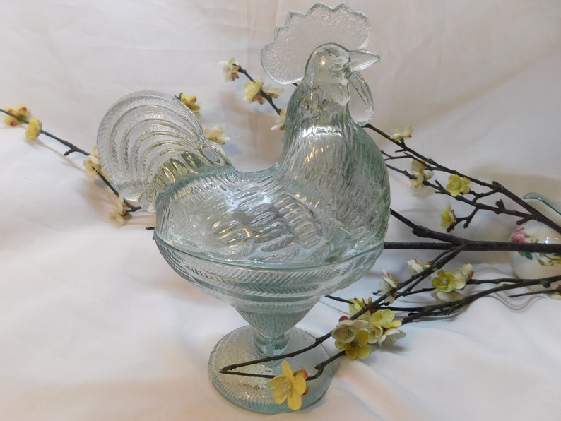 NEW Andreys Clear Glass Rooster Covered Candy Dish Standing Etsy