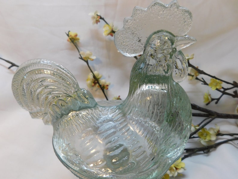 NEW Andreys Clear Glass Rooster Covered Candy Dish Standing Etsy