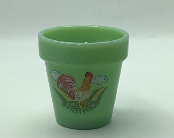 Vintage Mosser Glass Jadeite Jade Good Morning Chicken / Rooster Planter  Made in USA