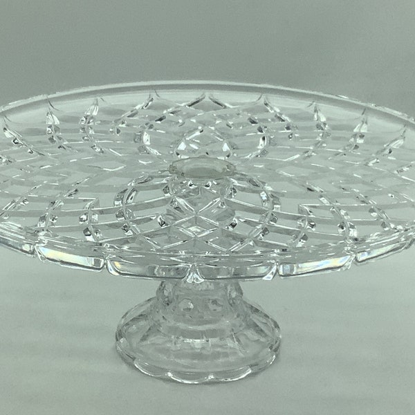 Crystal Clear Glass 11 1/4” inch Diamond Design Pedestal Cake Dessert Plate