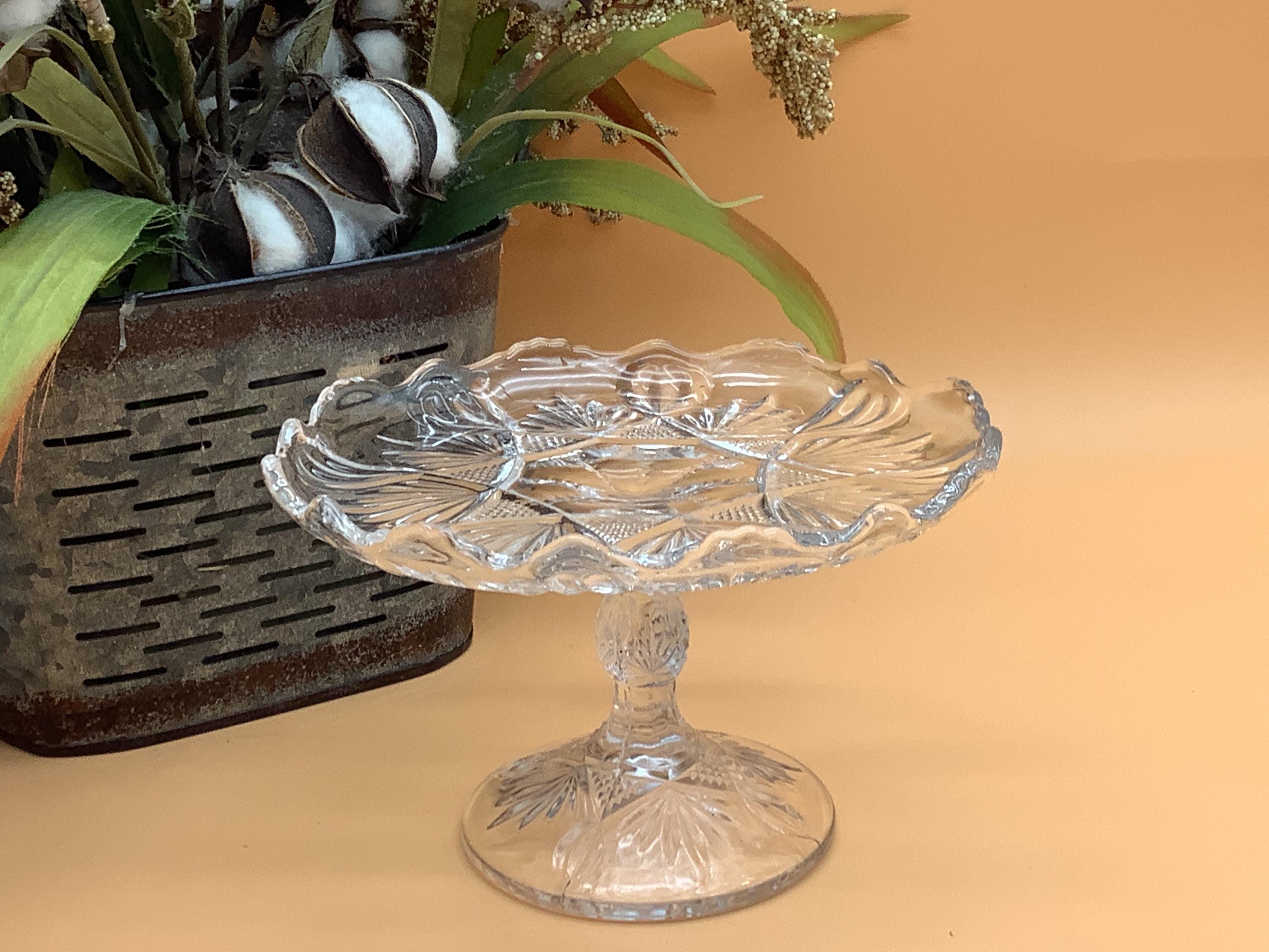 アンティークプレスガラスミニケーキスタンド - Bryce Cut & Fan
