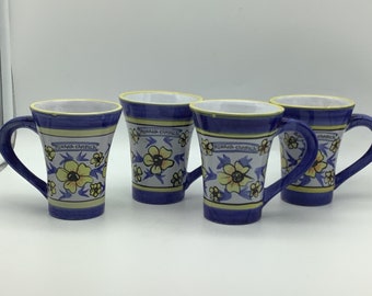 Romania Sambuca Set 4 Blue & Yellow Flower Design Cappuccino Mug
