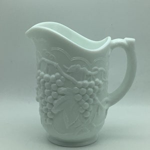 Vintage Imperial Glass USA White Milk Grape Design with Branch Handle Made in USA