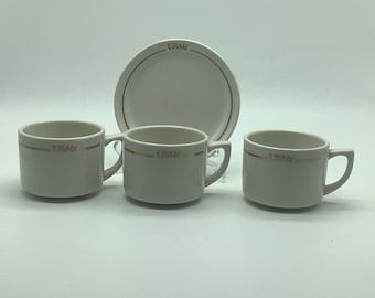 Vintage USAir Airline Set 4pc Gold Logo & Trim Plate - Espresso Tea Coffee Cup US Airways by Mayer China USA