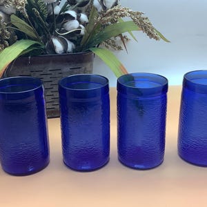 Vintage Kobalt Blau Gelado Brasilien Textured Crinkle Glass Cup Becher 4er Set