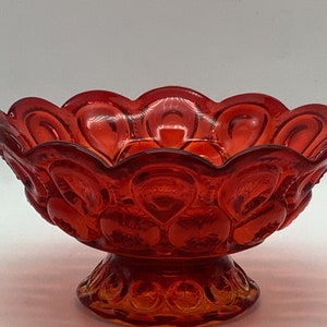 Vintage L.E. Smith Glass USA Company Amberina Moon & Start Design Candle Bowl Footed