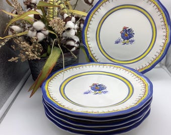 Juego de 6 platos de cena campestres Le Cadeaux de melamina con diseño de gallo azul y pollo de 27 cm